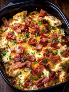 Slow Cooker Cheesy Bacon Ranch Chicken Casserole