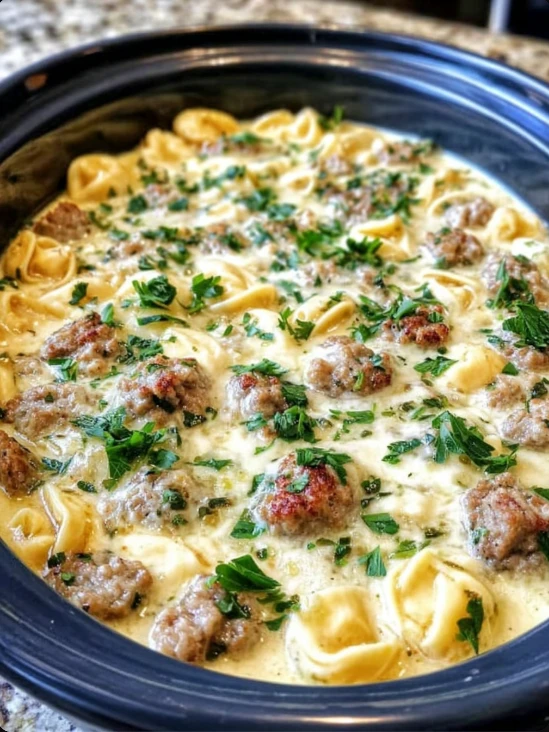 Slow Cooker Creamy Tortellini Soup with Sausage