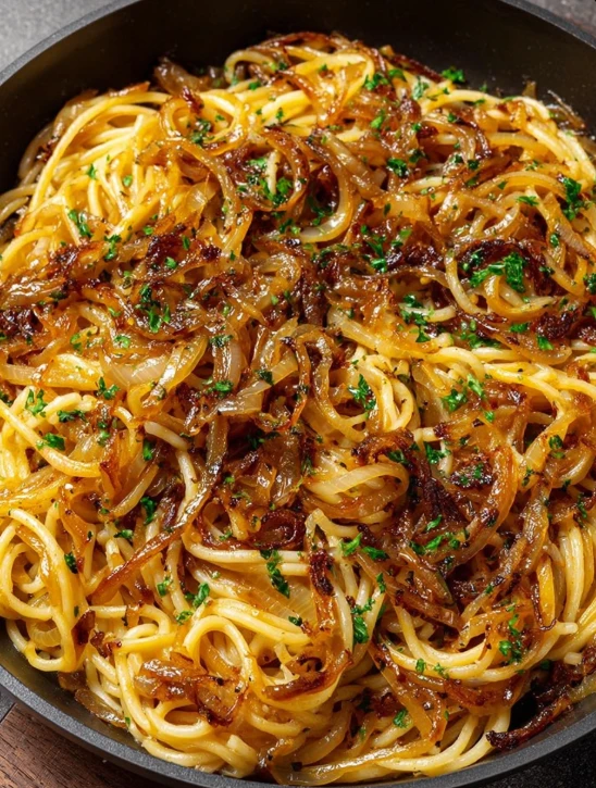 Slow Cooker Garlic Herb Linguine with Caramelized Onions