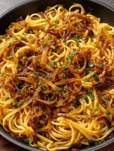 Slow Cooker Garlic Herb Linguine with Caramelized Onions