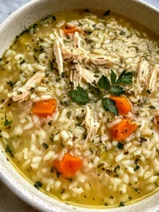 Slow Cooker Lemon Chicken & Herb Rice Soup
