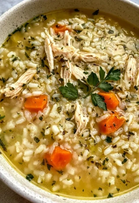 Slow Cooker Lemon Chicken Herb Rice Soup