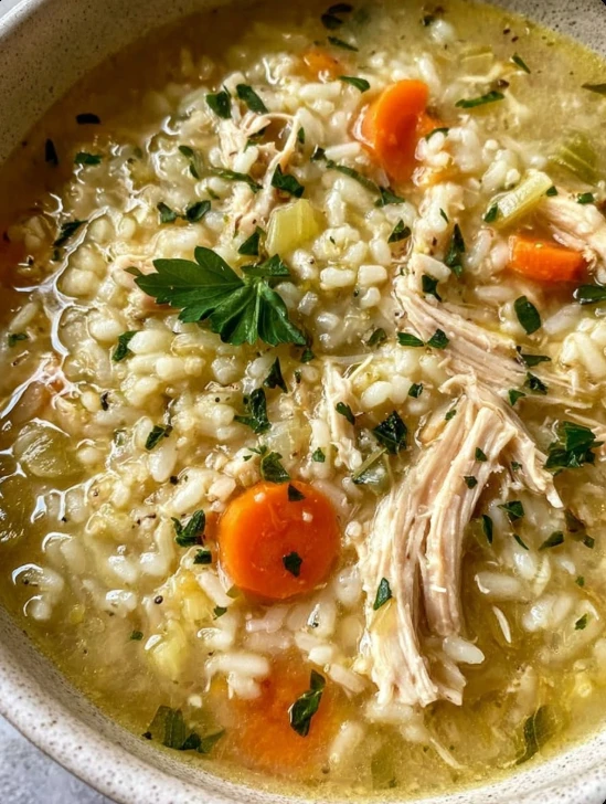 Slow Cooker Lemon Chicken & Herb Rice Soup