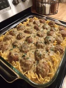 Southern Potluck Swedish Meatball Noodle Bake