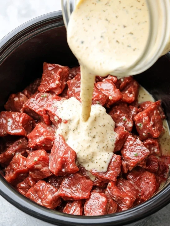 3ingredient Slow Cooker Creamy Beef Mushroom Tips