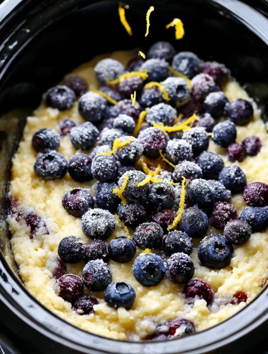 4ingredient Slow Cooker Lemon Blueberry Spoon Cake