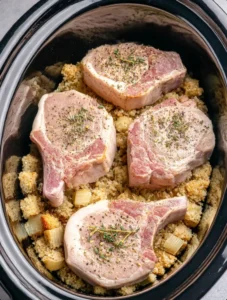 4-Ingredient Slow Cooker Pork Chops and Stuffing