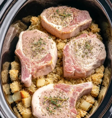 4ingredient Slow Cooker Pork Chops Stuffing