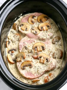 5-Ingredient Slow Cooker Pork Chops with Creamy Mushroom Sauce