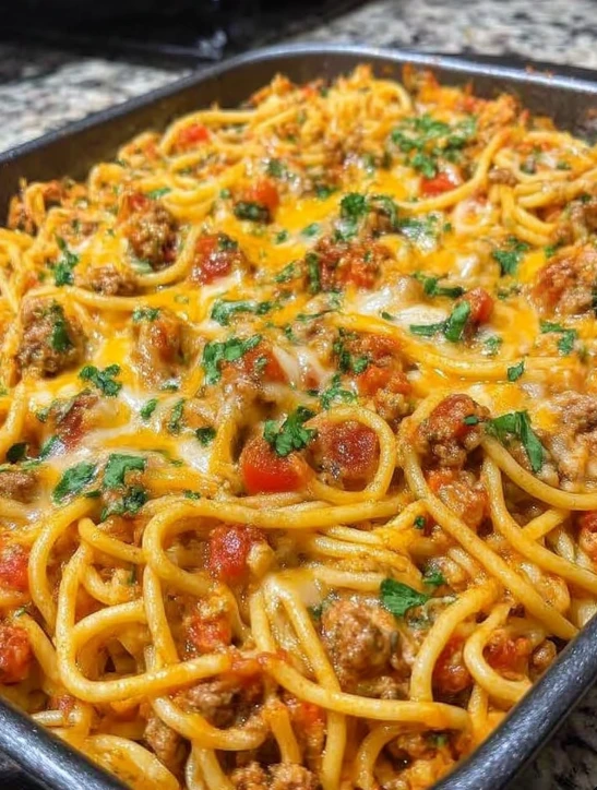 Cheesy Ground Beef Skillet Pasta