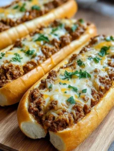 Cheesy Sloppy Joe Garlic Br1ead