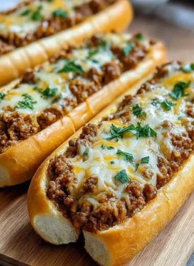 Cheesy Sloppy Joe Garlic Br1ead