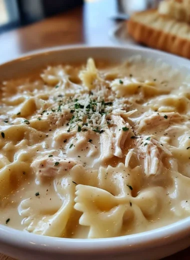 Creamy Chicken Alfredo Pasta Soup Bowtie