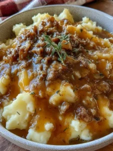 Ground Beef and Gravy Over Mashed Potatoes