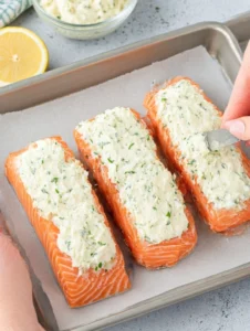 Low Carb Baked Salmon with Creamy Parmesan Topping