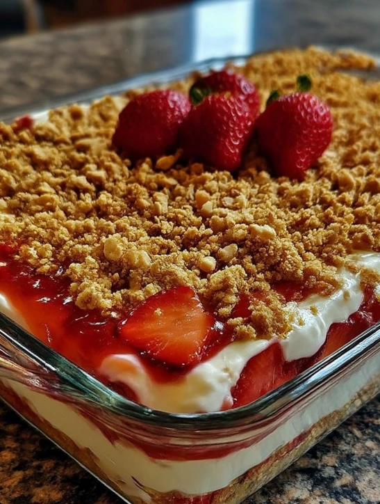 Oldfashioned Family Strawberry Crunch Cheesecake Delight