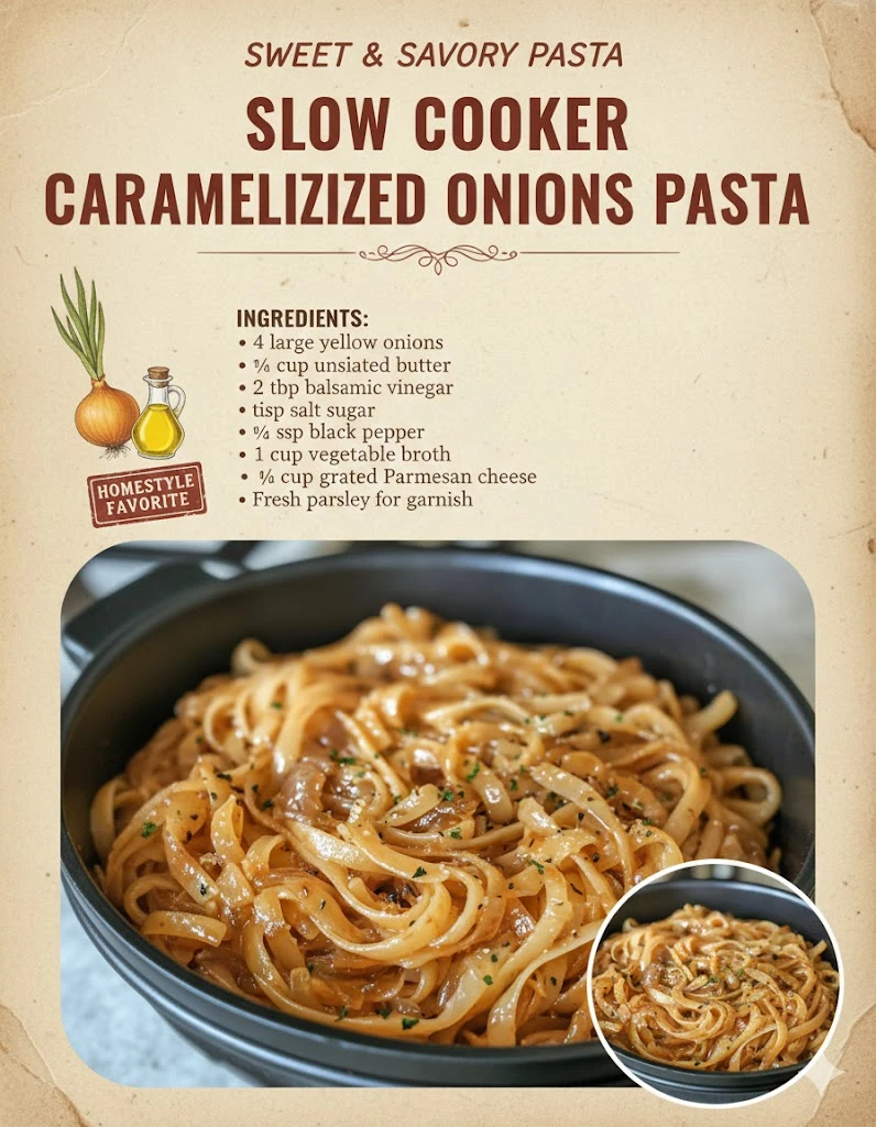 Slow Cooker Caramelized Onions Pasta