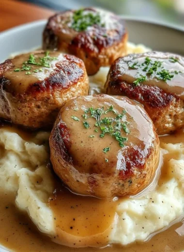 Slow Cooker Salisbury Steak Garlic Herb Gravy