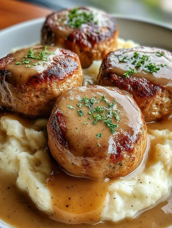 Slow Cooker Salisbury Steak Garlic Herb Gravy