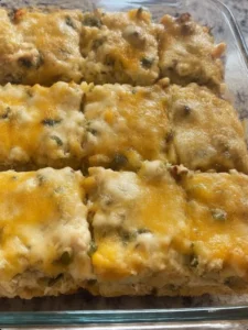 Warm Sunday-Style Cheesy Poblano Rice Bake