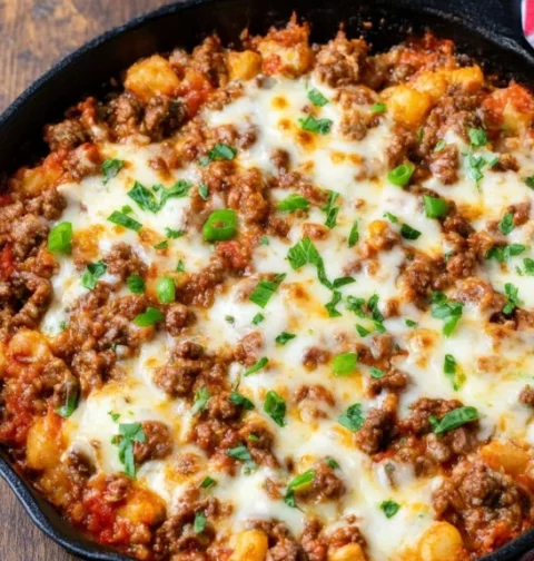 3ingredient Cheesy Beef Skillet Bake
