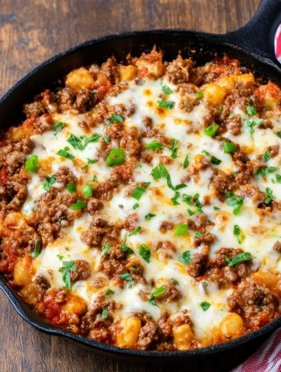 3ingredient Cheesy Beef Skillet Bake