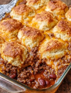 3-Ingredient Chili Cheese Biscuit Casserole