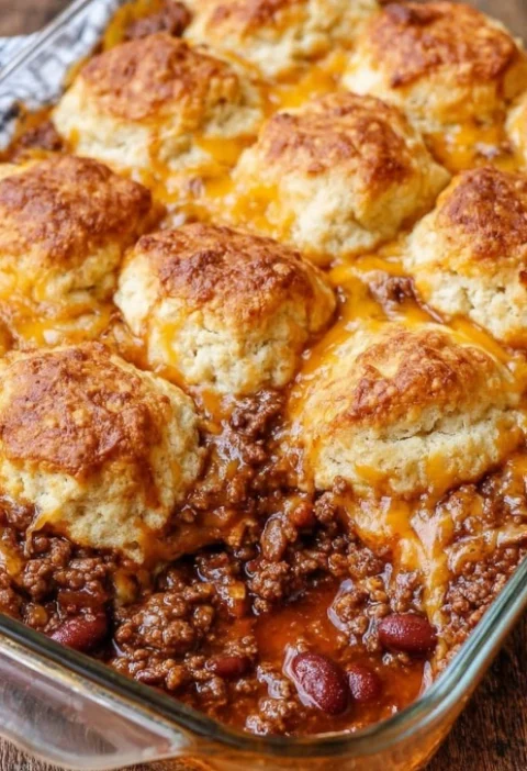 3ingredient Chili Cheese Biscuit Casserole