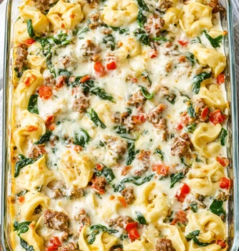 3ingredient Creamy Sausage Tortellini Bake