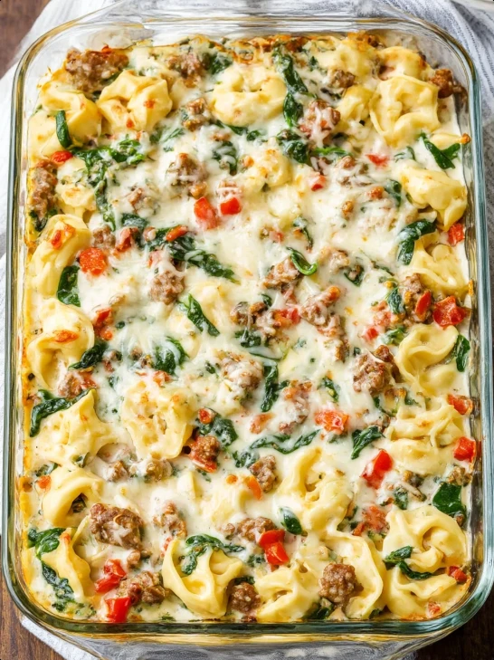 3-Ingredient Creamy Sausage Tortellini Bake