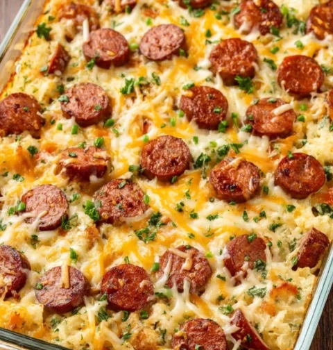 4ingredient Cheesy Kielbasa Bake