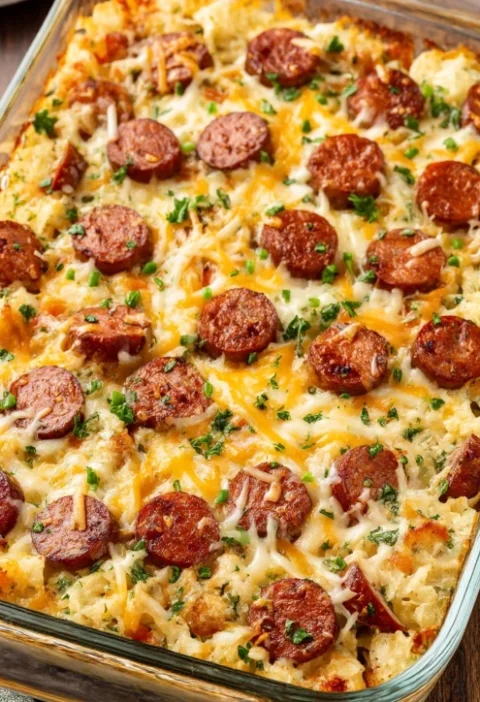 4ingredient Cheesy Kielbasa Bake