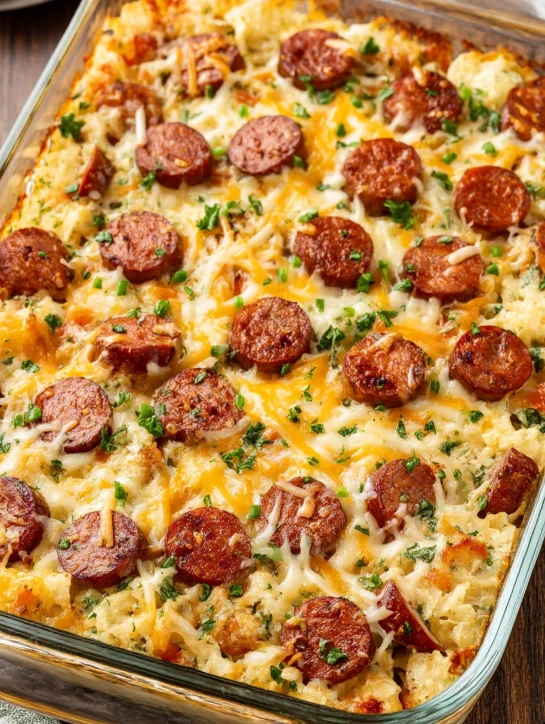 4ingredient Cheesy Kielbasa Bake