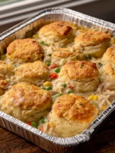 4-Ingredient Chicken Pot Pie Bake in a Tin Foil Tray