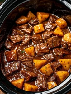 4-Ingredient Slow Cooker Beef Tips and Potatoes