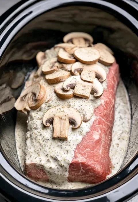 5ingredient Slow Cooker Creamy Mushroom Pork Tenderloin