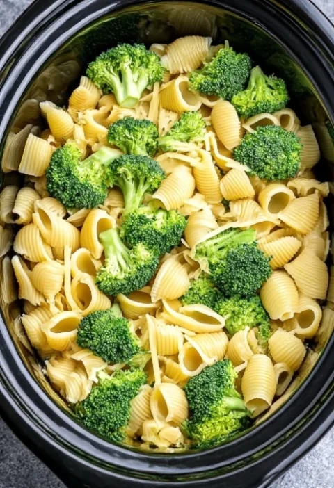 5ingredient Slow Cooker Broccoli Cheddar Shells