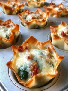 Baked Sausage and Cheese Mini Wontons with Spinach and Sun-Dried Tomatoes