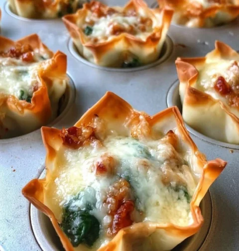 Baked Sausage Cheese Mini Wontons Spinach Sundried Tomatoes