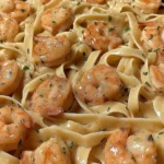 Creamy crockpot chicken spaghetti.