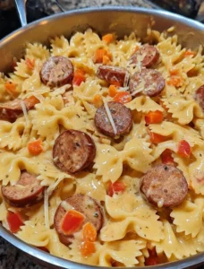 One pot cheesy smoked sausage pasta