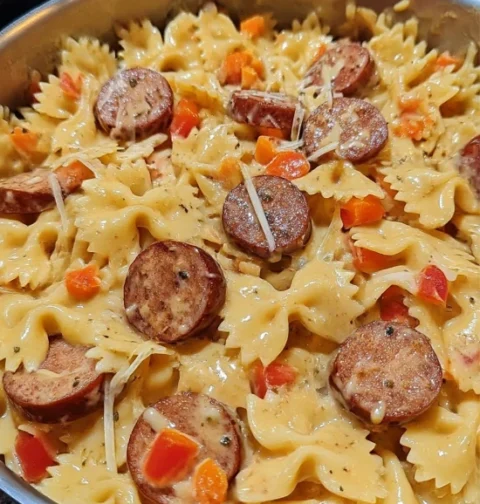 One Pot Cheesy Smoked Sausage Pasta