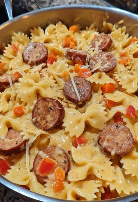 One Pot Cheesy Smoked Sausage Pasta