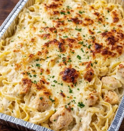 Ovenbaked 4ingredient Chicken Alfredo Bake