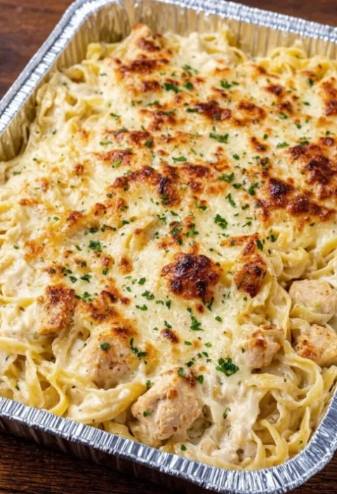 Ovenbaked 4ingredient Chicken Alfredo Bake