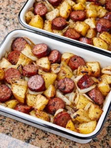 Sausage and Potato Casserole made with Smoked Sausage and Potatoes and Onion