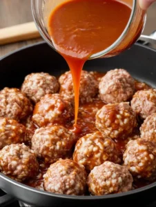 Skillet Porcupine Meatballs with Savory Tomato Pour-Over