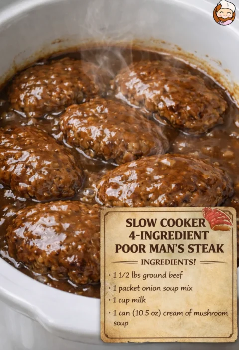 Slow Cooker 4ingredient Poor Mans Steak