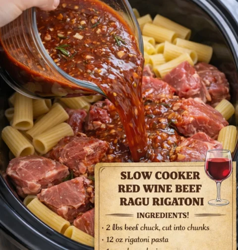 Slow Cooker Red Wine Beef Ragu Rigatoni