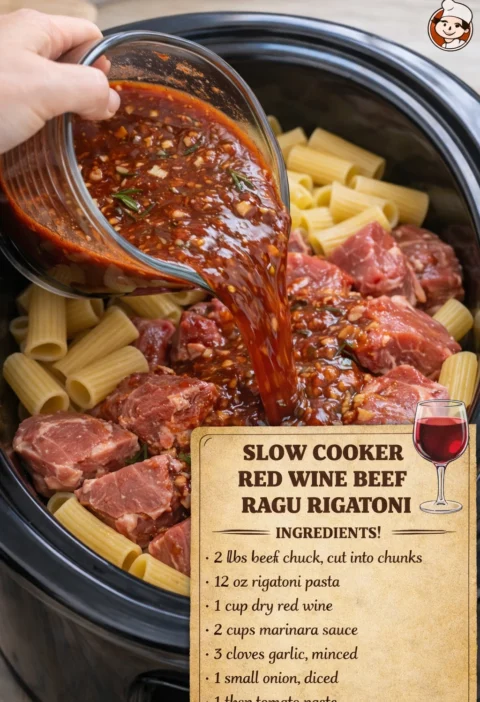 Slow Cooker Red Wine Beef Ragu Rigatoni